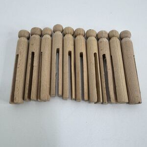 Lot of 10 Vintage Round Wooden Push Clothes Pins for Crafts or Display
